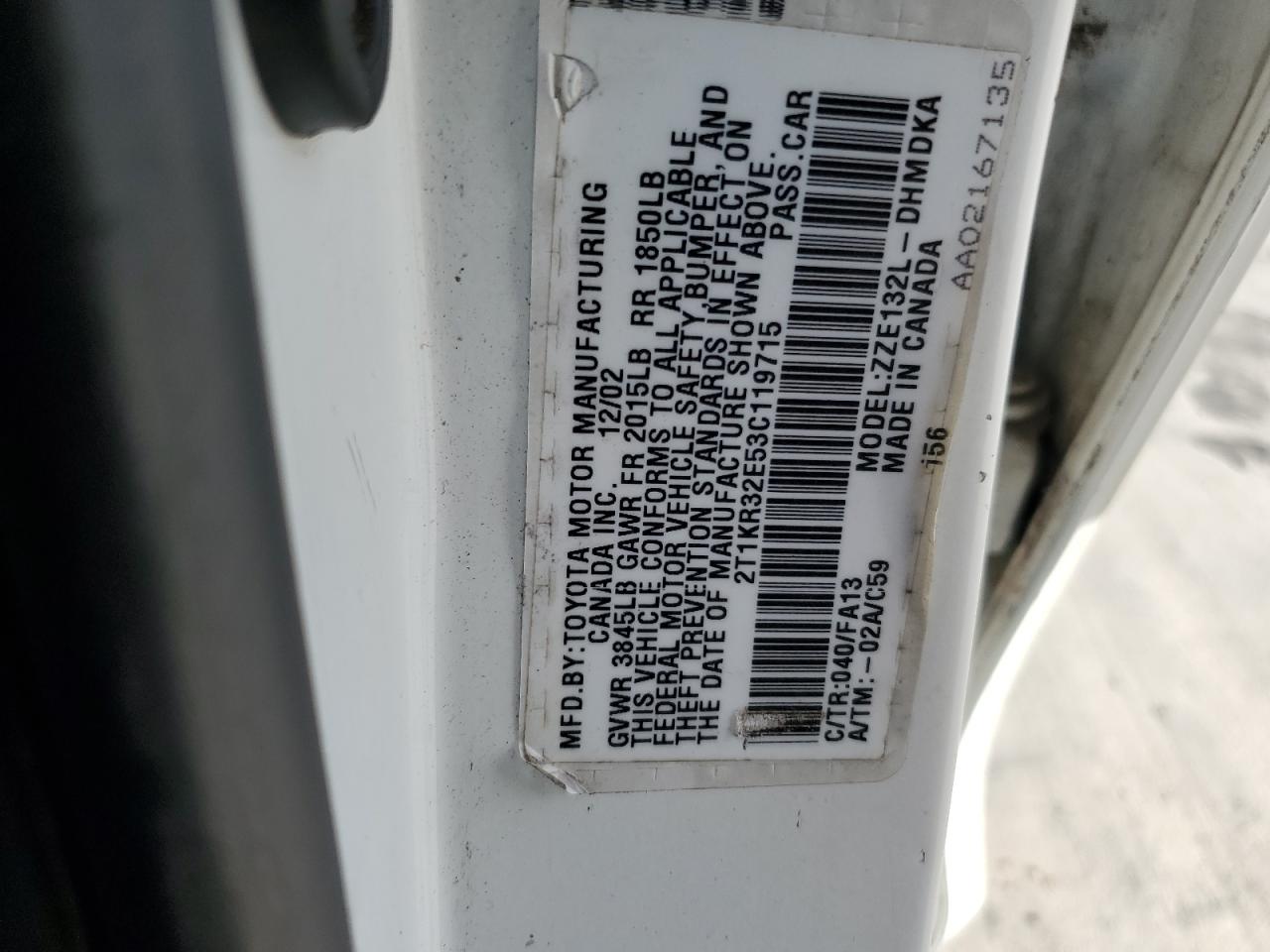 2003 Toyota Corolla Matrix Xr VIN: 2T1KR32E53C119715 Lot: 65606544