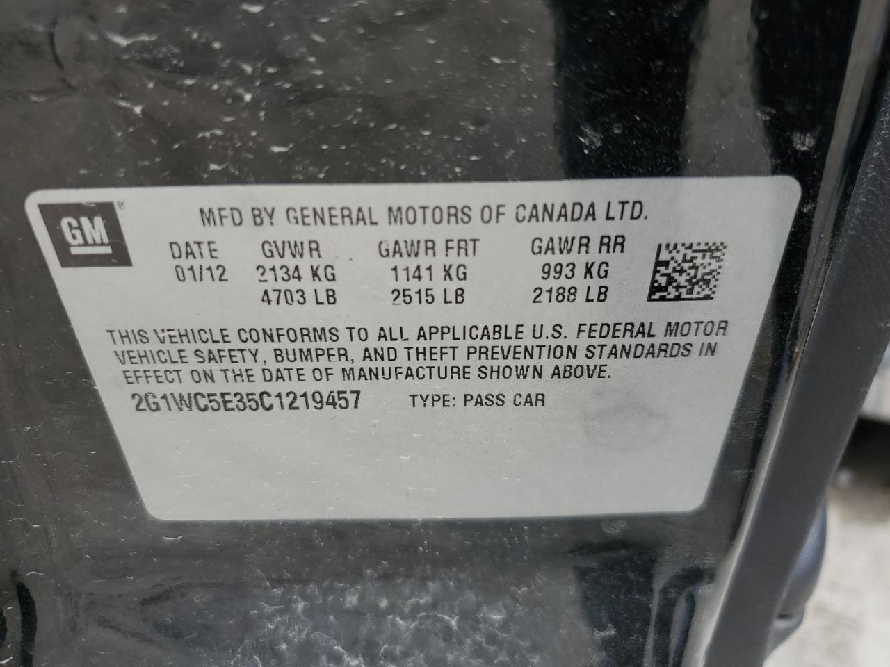 2G1WC5E35C1219457 2012 Chevrolet Impala Ltz