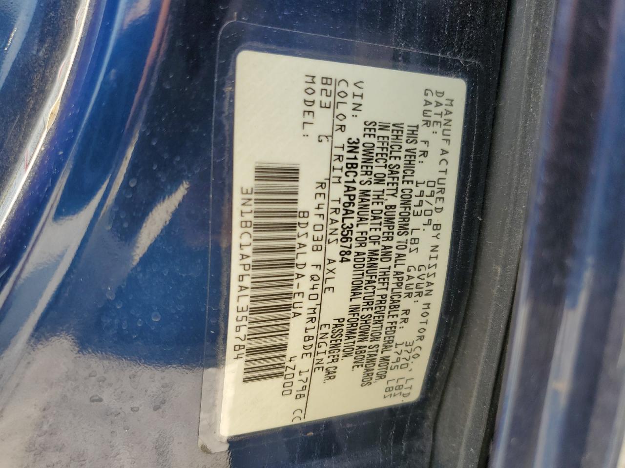 3N1BC1AP6AL356784 2010 Nissan Versa S