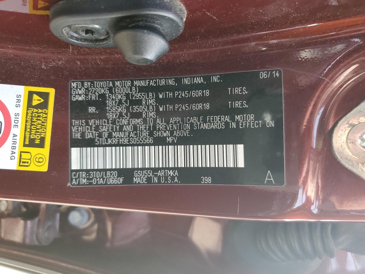 2014 Toyota Highlander Xle VIN: 5TDJKRFH9ES055566 Lot: 65454964