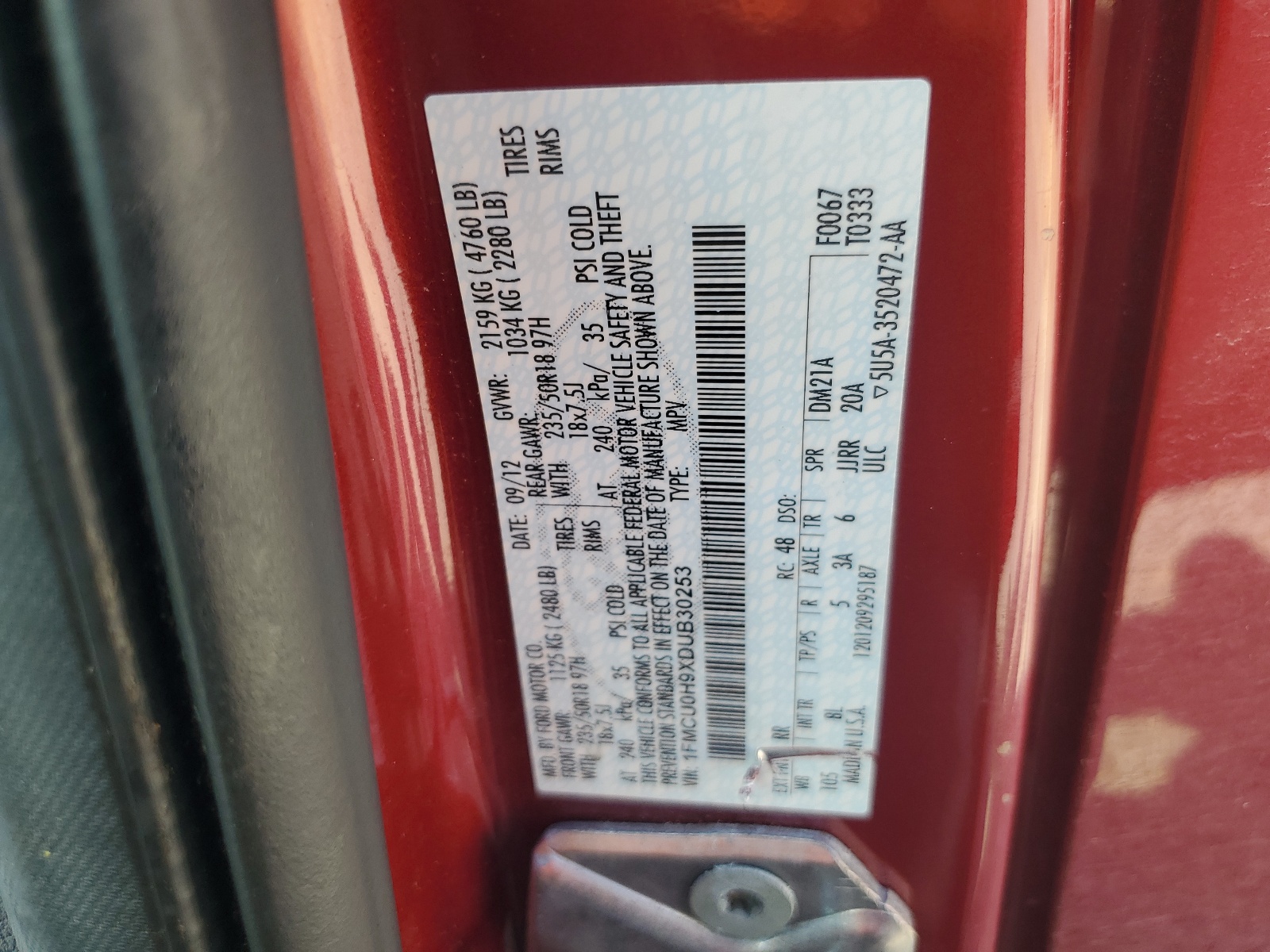 1FMCU0H9XDUB30253 2013 Ford Escape Sel