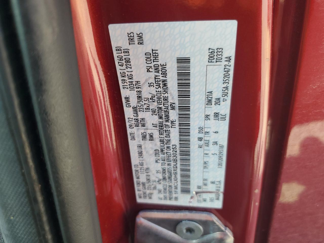 2013 Ford Escape Sel VIN: 1FMCU0H9XDUB30253 Lot: 65838124