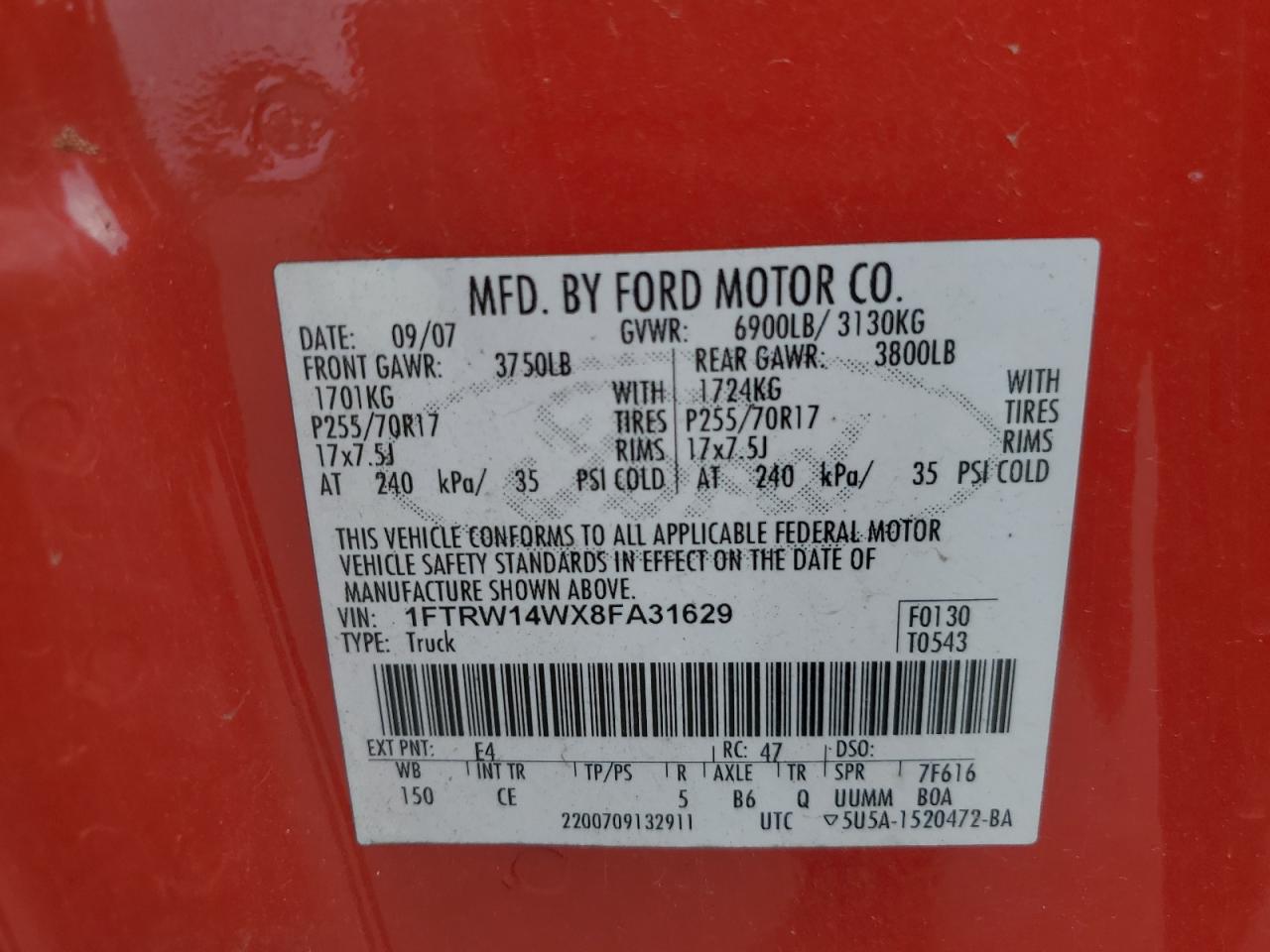 1FTRW14WX8FA31629 2008 Ford F150 Supercrew