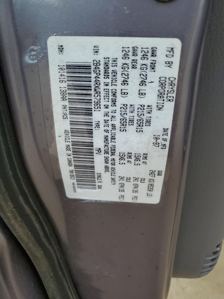 1998 Dodge Grand Caravan Se VIN: 2B4GP44RXWR579651 Lot: 68056274