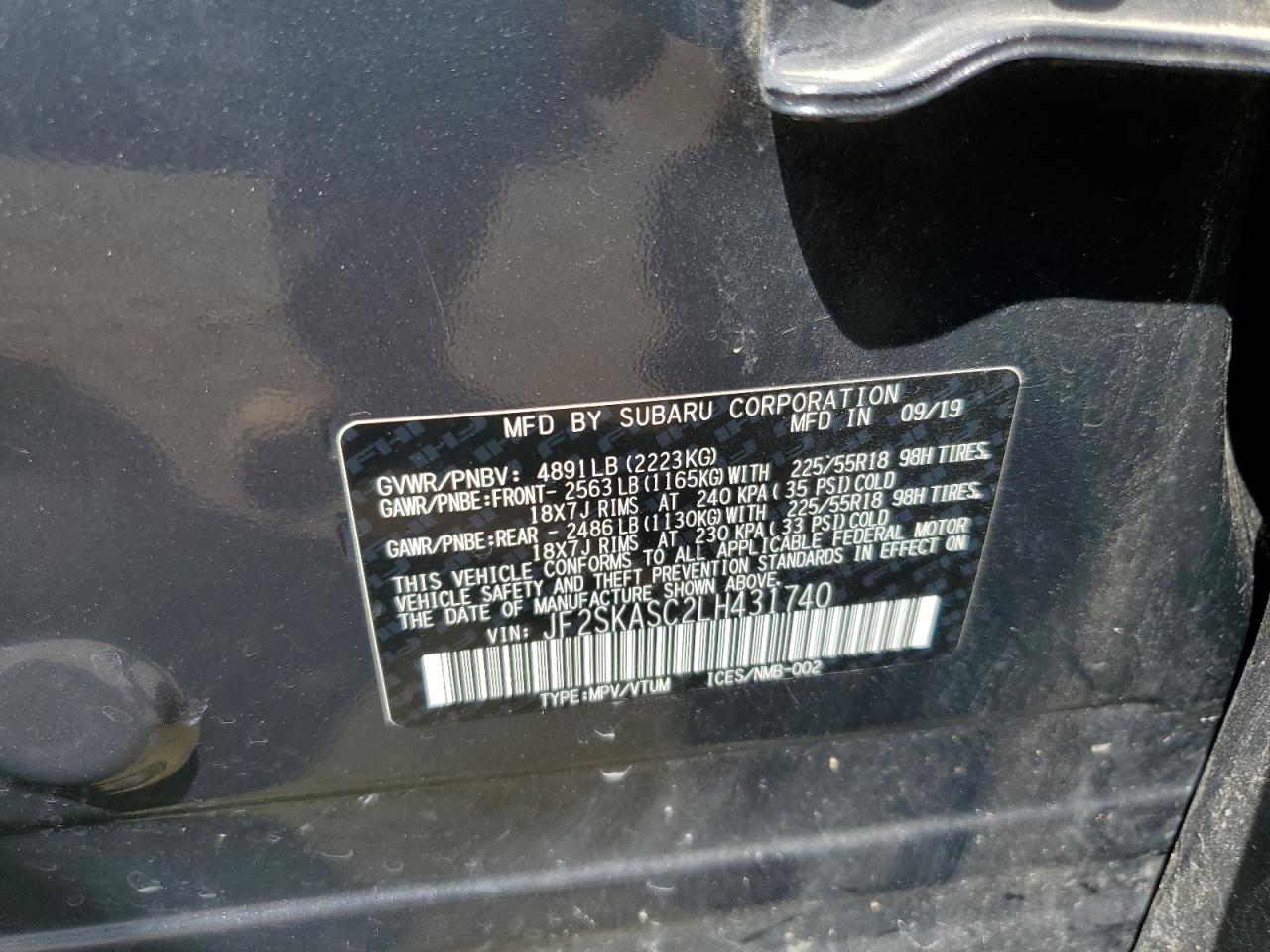 2020 Subaru Forester Limited VIN: JF2SKASC2LH431740 Lot: 65167574