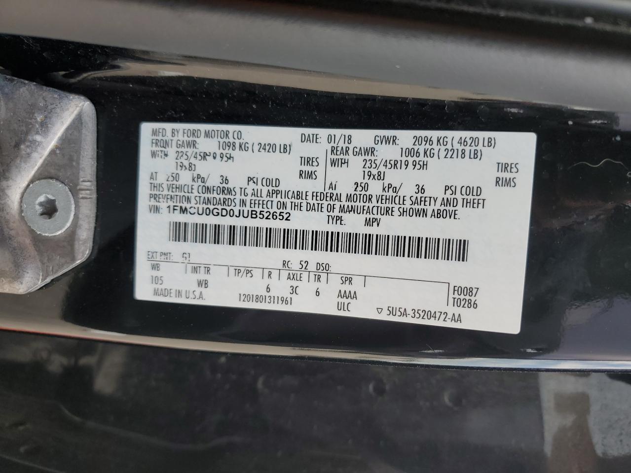 1FMCU0GD0JUB52652 2018 Ford Escape Se