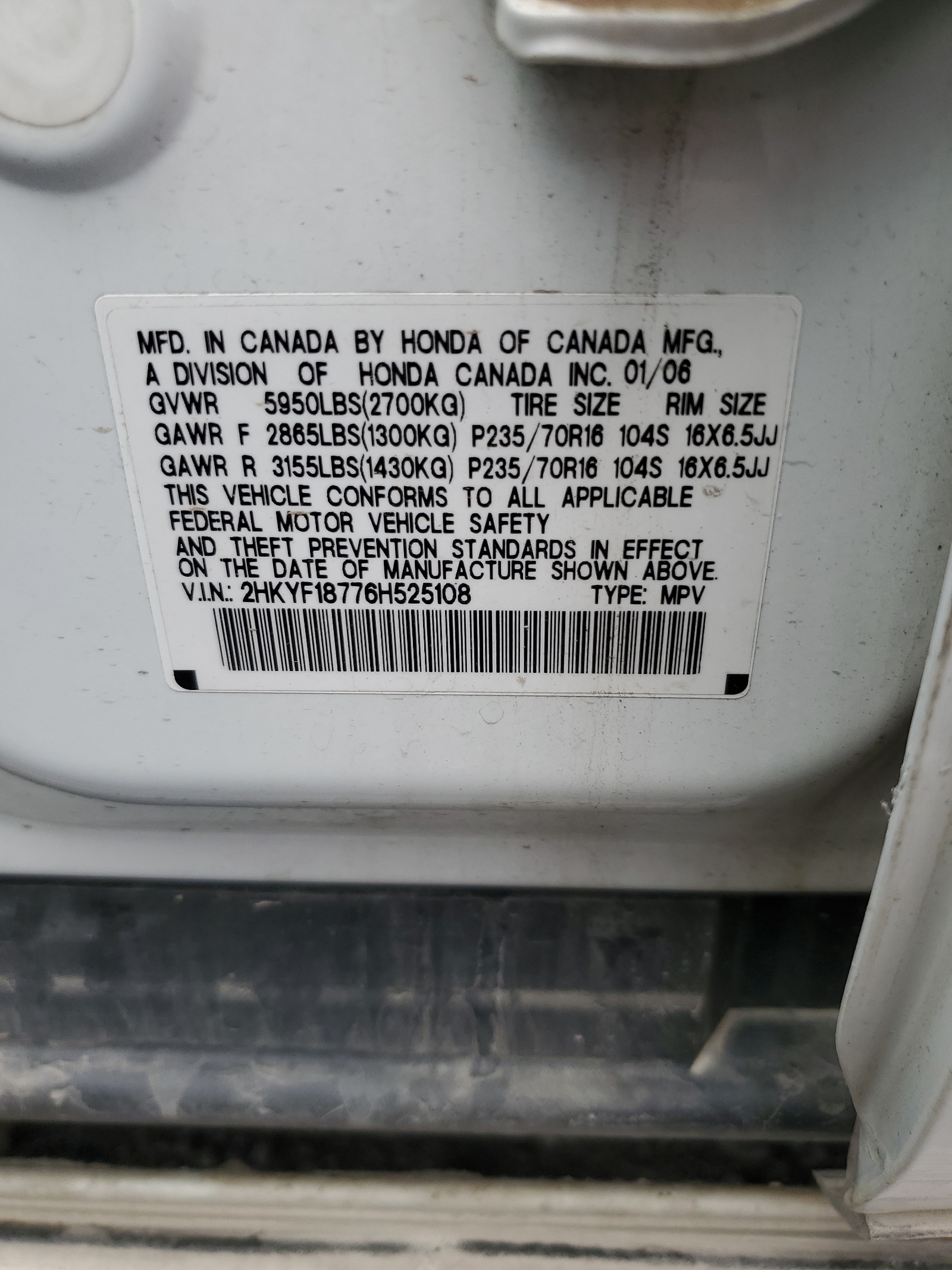 2HKYF18776H525108 2006 Honda Pilot Ex