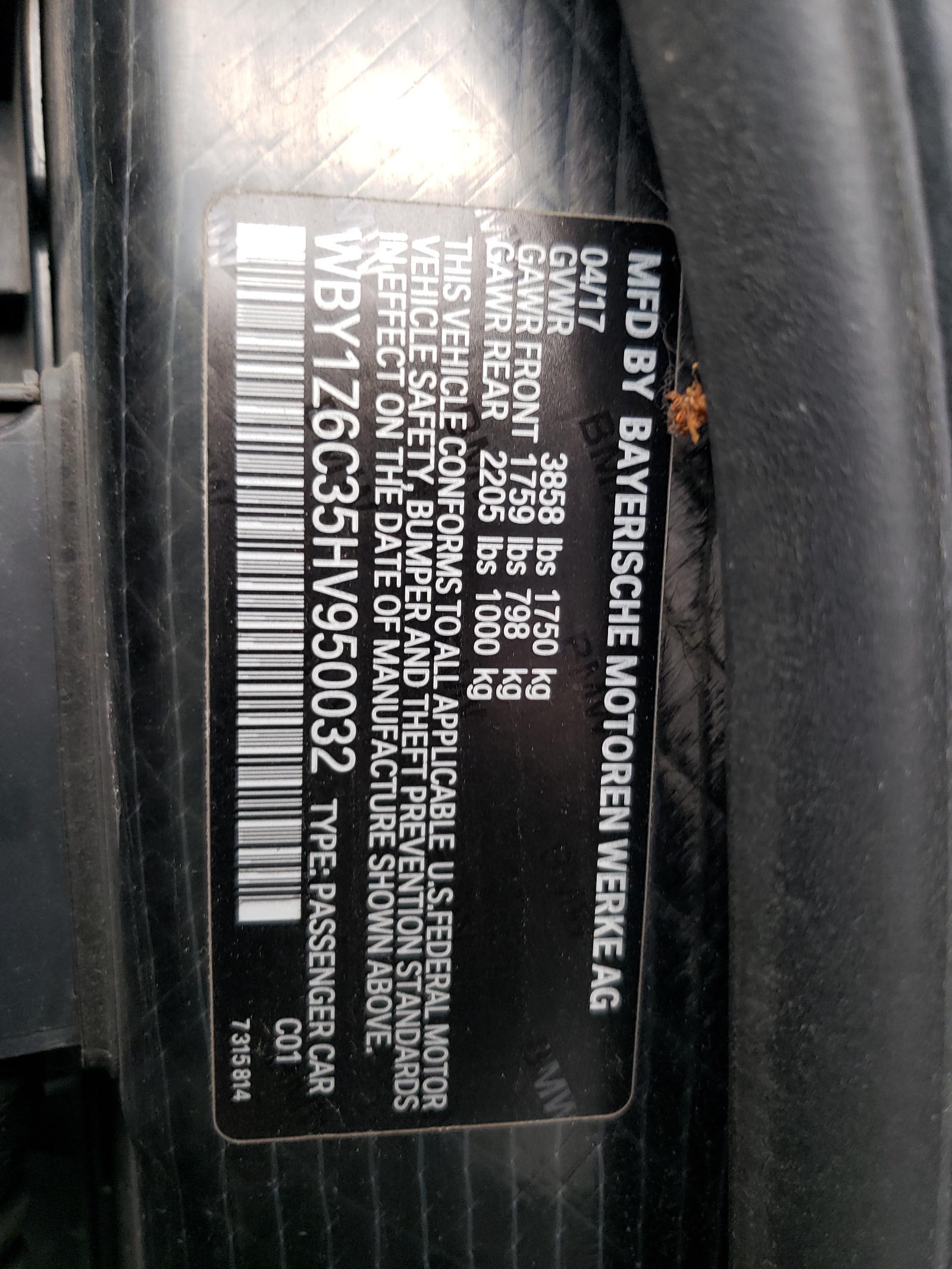 WBY1Z6C35HV950032 2017 BMW I3 Bev