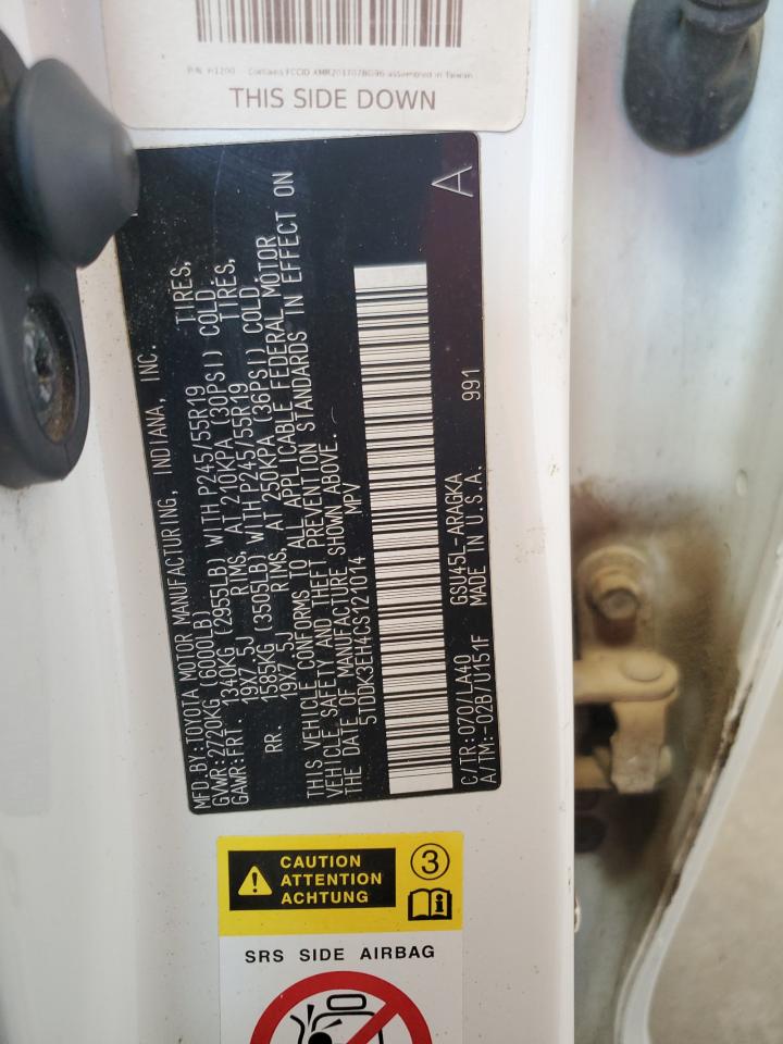 2012 Toyota Highlander Limited VIN: 5TDDK3EH4CS121014 Lot: 67711564