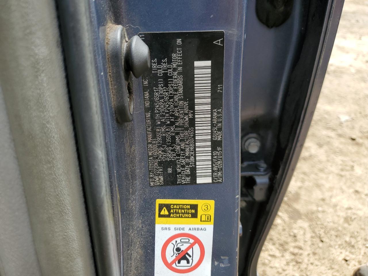 2011 Toyota Highlander Base VIN: 5TDBK3EH6BS074655 Lot: 67021284