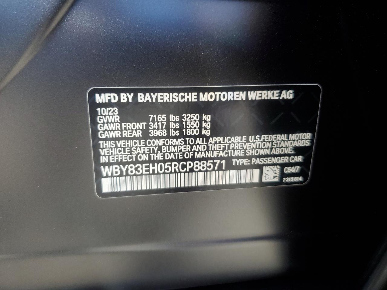 2024 BMW I7 M70 VIN: WBY83EH05RCP88571 Lot: 67134844