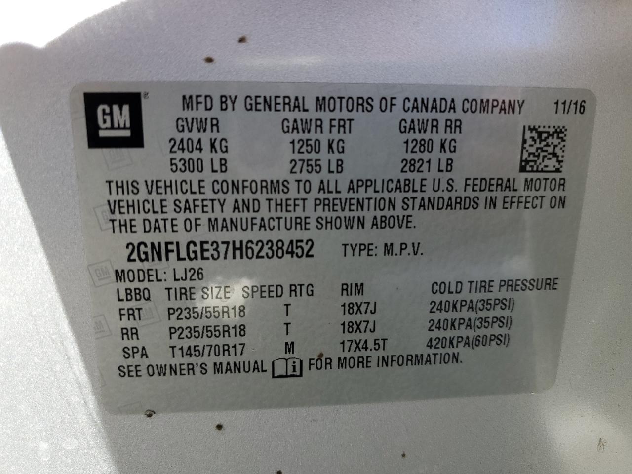 2GNFLGE37H6238452 2017 CHEVROLET EQUINOX - Image 16