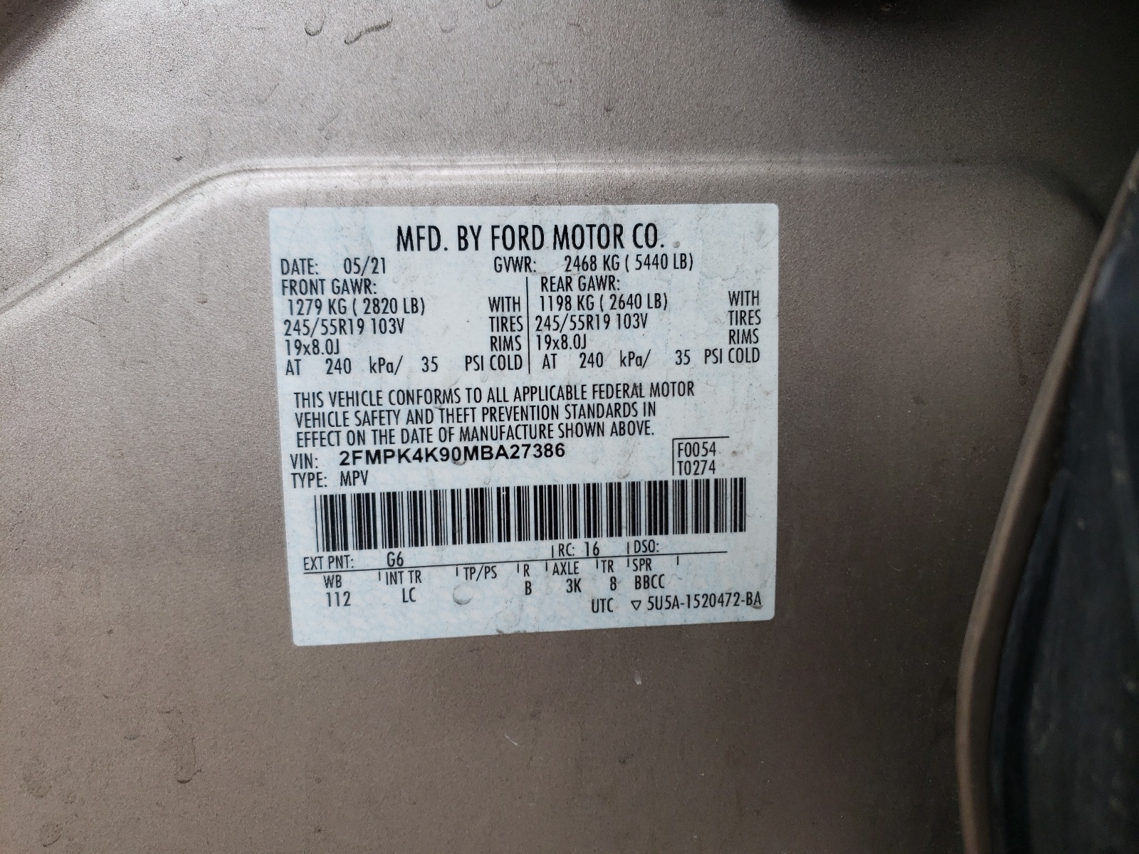 2FMPK4K90MBA27386 2021 Ford Edge Titanium