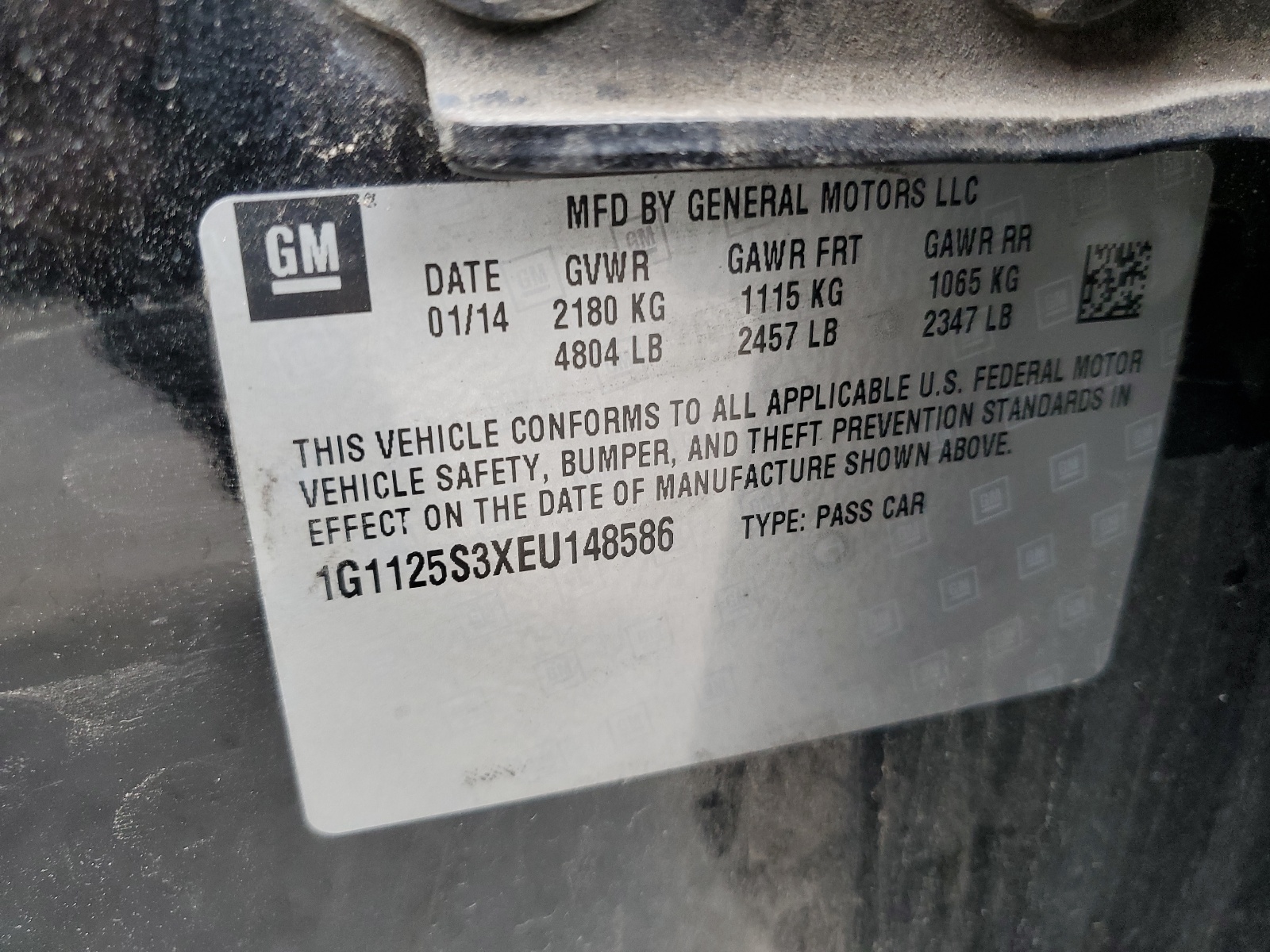 1G1125S3XEU148586 2014 Chevrolet Impala Lt