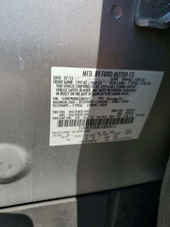 2012 Lincoln Mks VIN: 1LNHL9DR8CG800415 Lot: 68419344