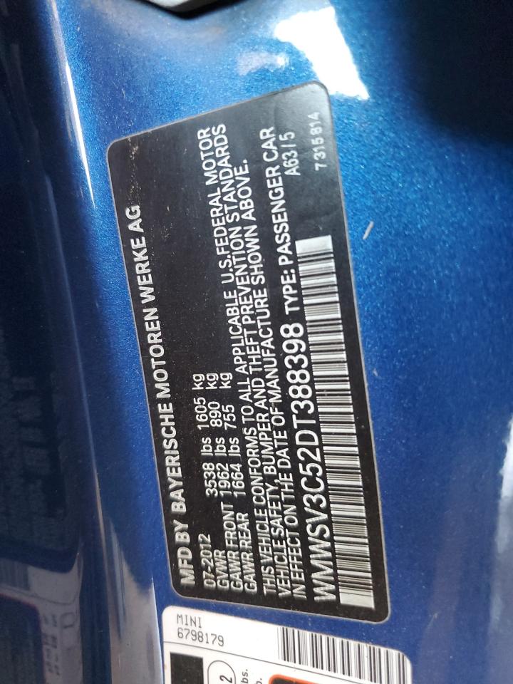 2013 Mini Cooper S VIN: WMWSV3C52DT388398 Lot: 67868474