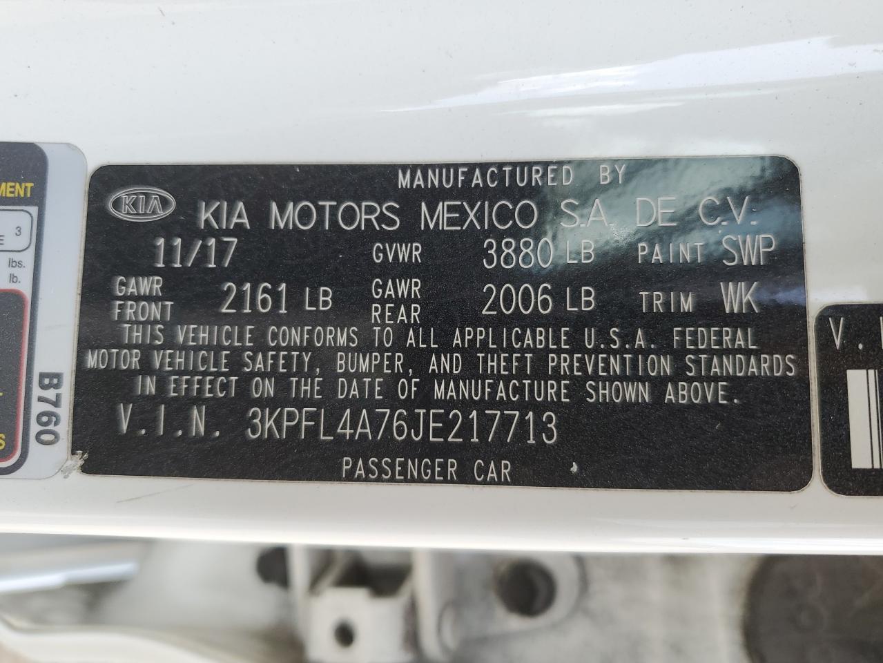 3KPFL4A76JE217713 2018 Kia Forte Lx