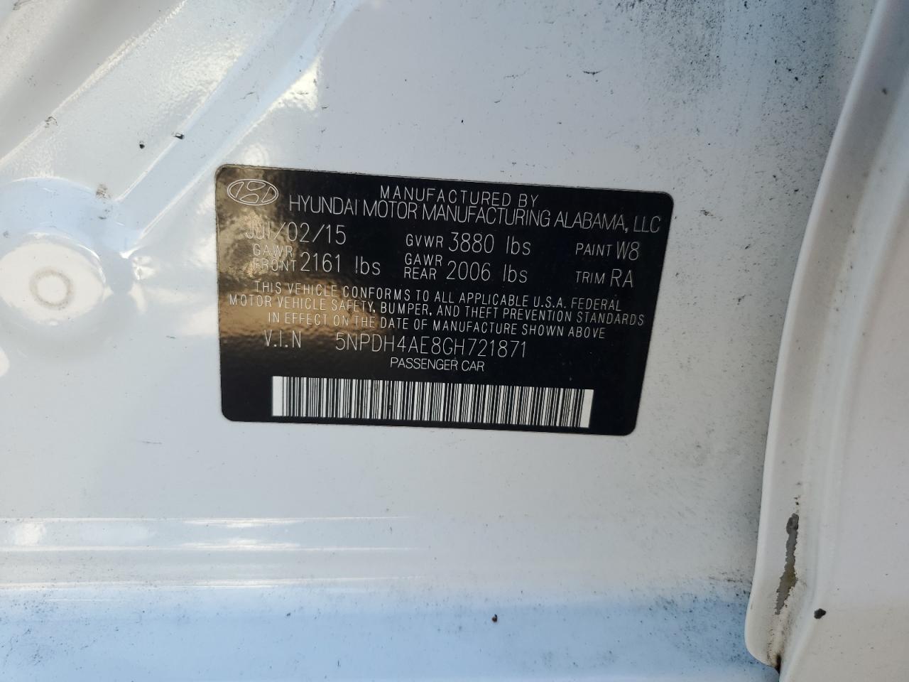 2016 Hyundai Elantra Se VIN: 5NPDH4AE8GH721871 Lot: 67197124