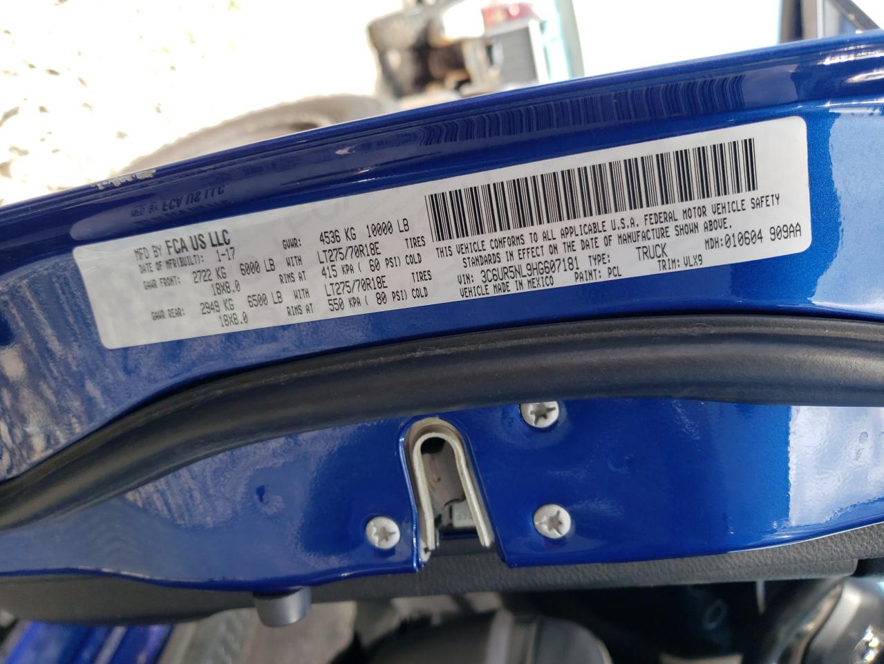 2017 Ram 2500 Laramie VIN: 3C6UR5NL9HG607181 Lot: 67796454