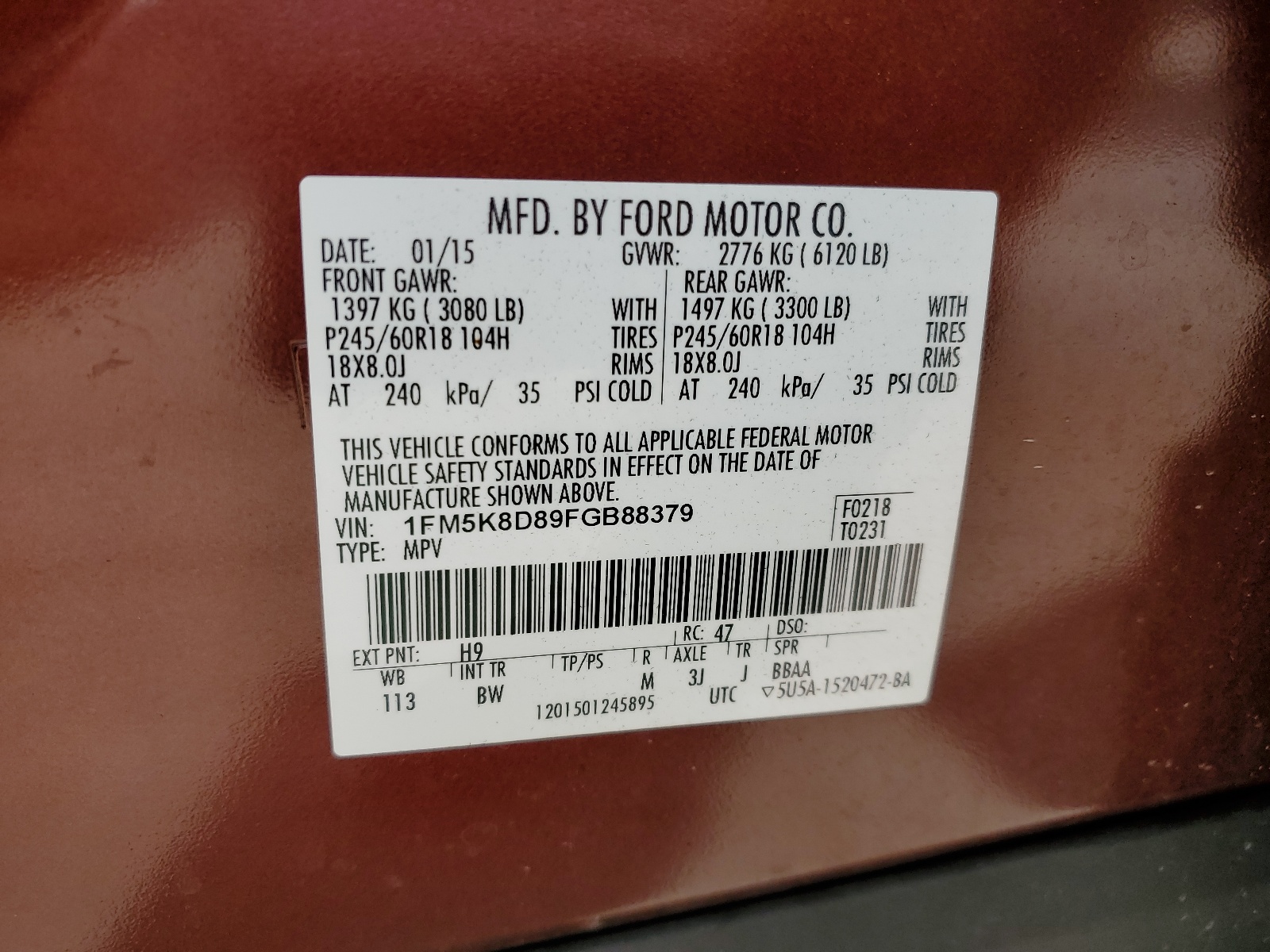 1FM5K8D89FGB88379 2015 Ford Explorer Xlt