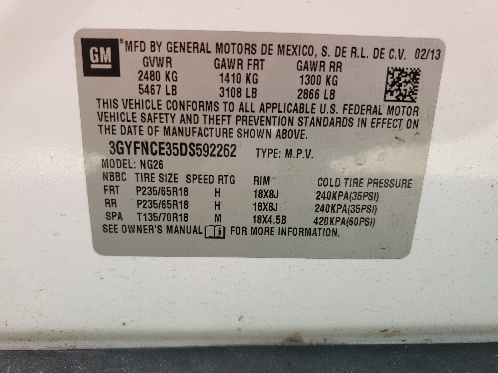 3GYFNCE35DS592262 2013 Cadillac Srx Luxury Collection