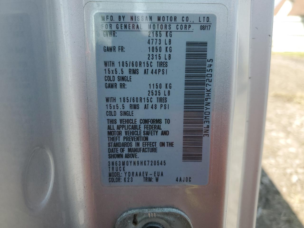 2017 Chevrolet City Express Ls VIN: 3N63M0YN9HK720545 Lot: 67773614