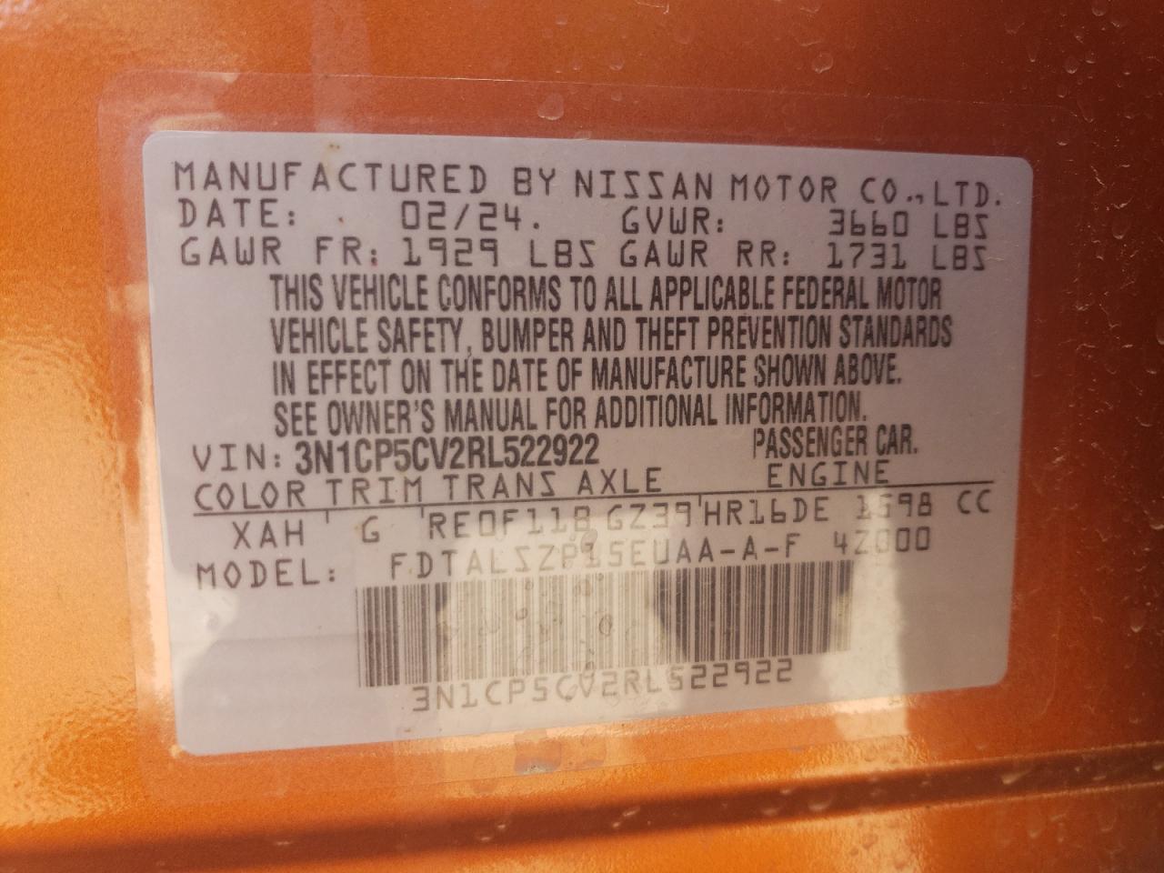 3N1CP5CV2RL522922 2024 Nissan Kicks Sv 3N1CP5CV2RL522922 2024 Nissan Kicks Sv