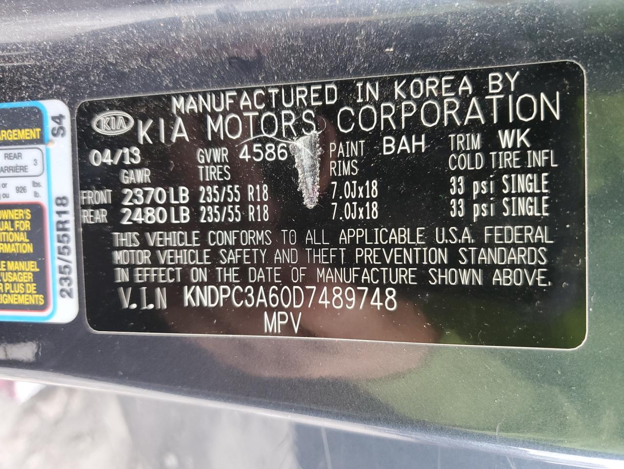 KNDPC3A60D7489748 2013 Kia Sportage Sx