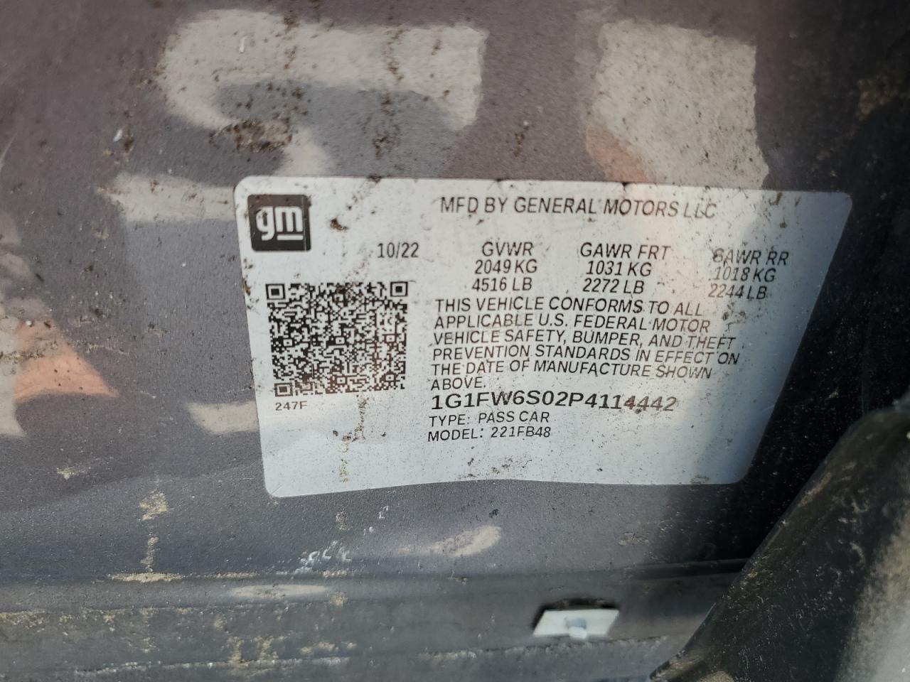 2023 Chevrolet Bolt Ev 1Lt VIN: 1G1FW6S02P4114442 Lot: 65760864