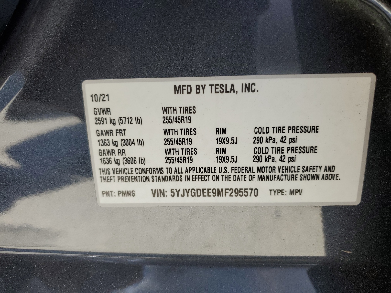 5YJYGDEE9MF295570 2021 Tesla Model Y