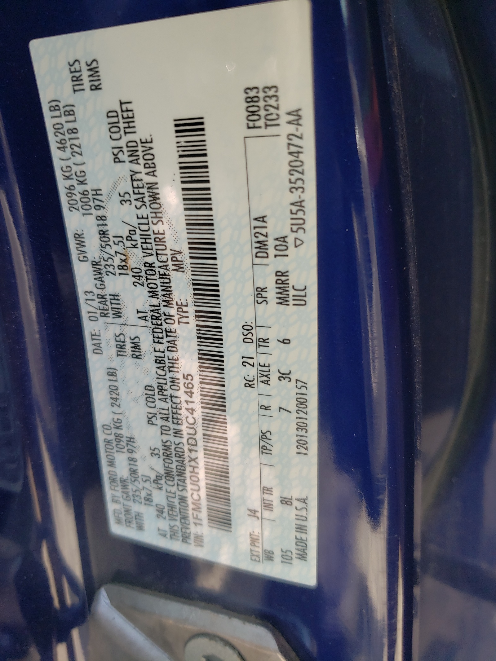 1FMCU0HX1DUC41465 2013 Ford Escape Sel