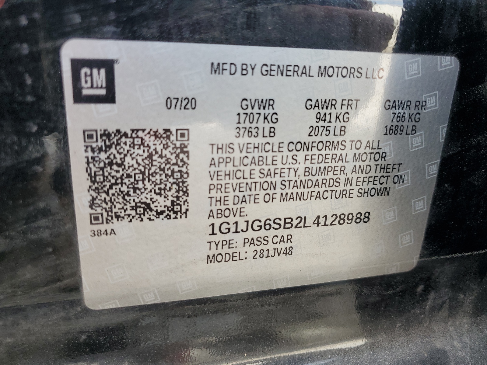 1G1JG6SB2L4128988 2020 Chevrolet Sonic