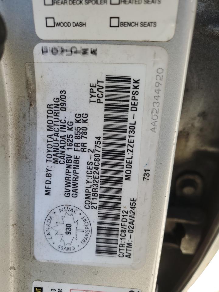 2004 Toyota Corolla Ce VIN: 2T1BR32E24C807754 Lot: 66102104