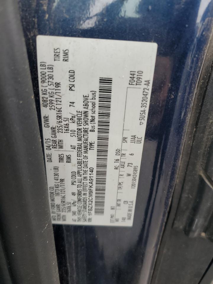 2015 Ford Transit T-350 VIN: 1FBZX2CM9FKA91140 Lot: 66485884