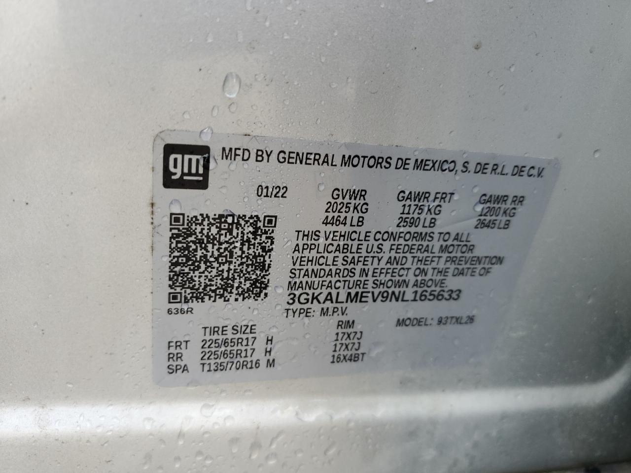 3GKALMEV9NL165633 2022 GMC Terrain Sle