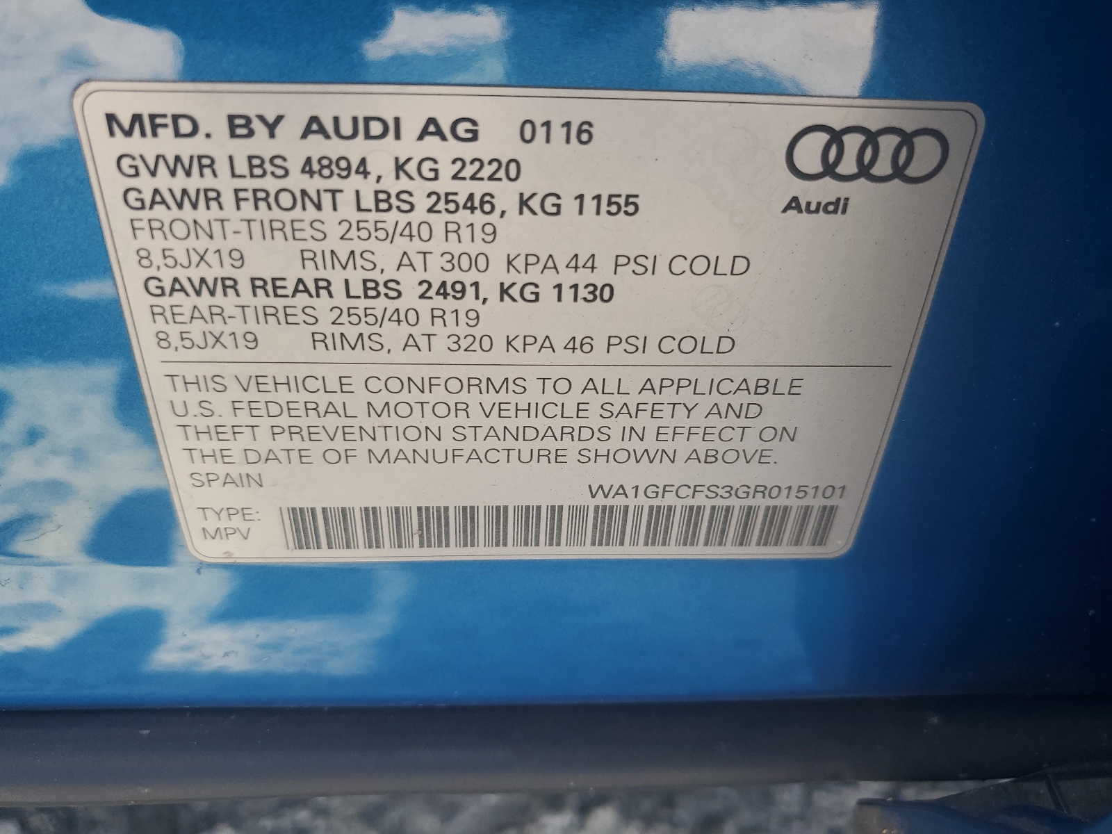 WA1GFCFS3GR015101 2016 Audi Q3 Prestige