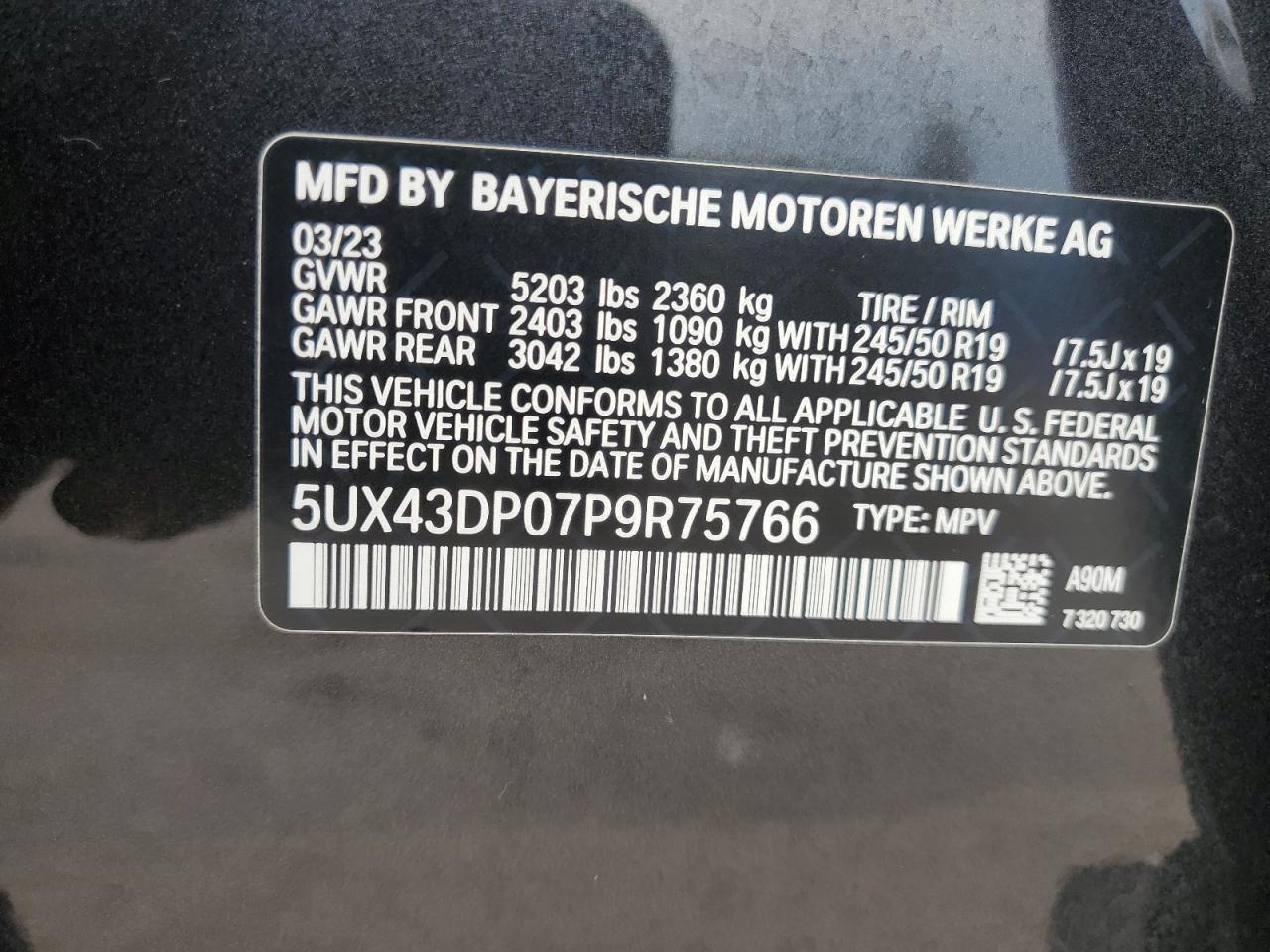 5UX43DP07P9R75766 2023 BMW X3 Sdrive30I