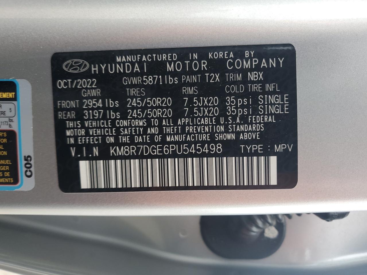 2023 Hyundai Palisade Calligraphy VIN: KM8R7DGE6PU545498 Lot: 69511644