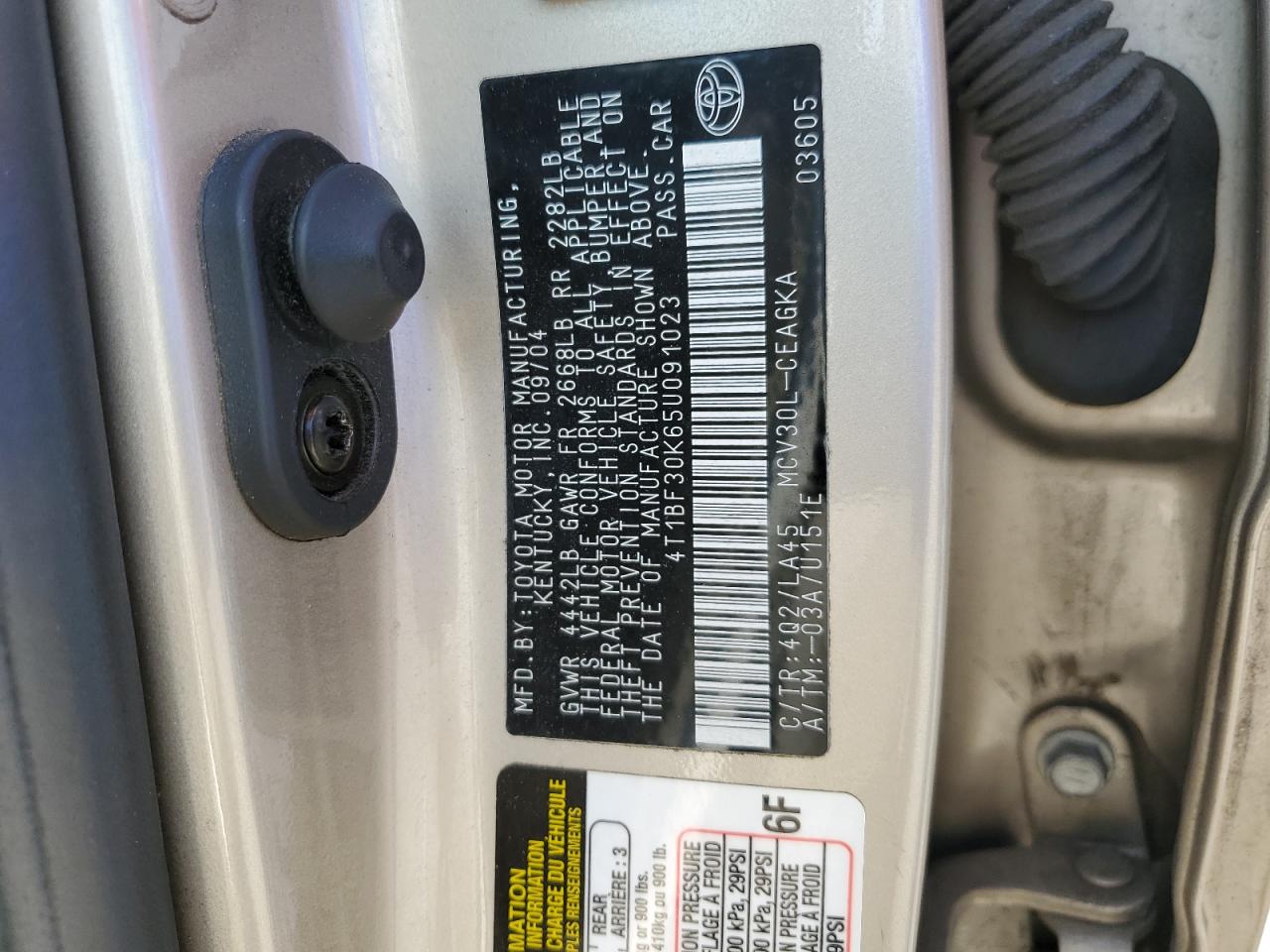 4T1BF30K65U091023 2005 Toyota Camry Le