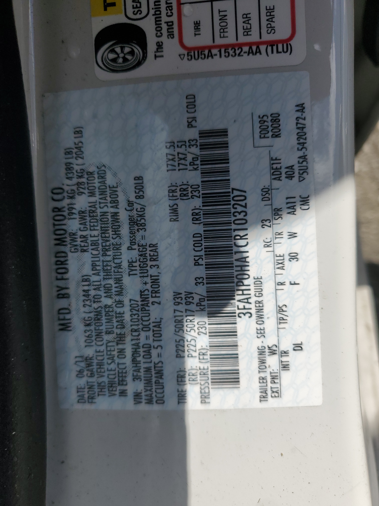 3FAHP0HA1CR103207 2012 Ford Fusion Se