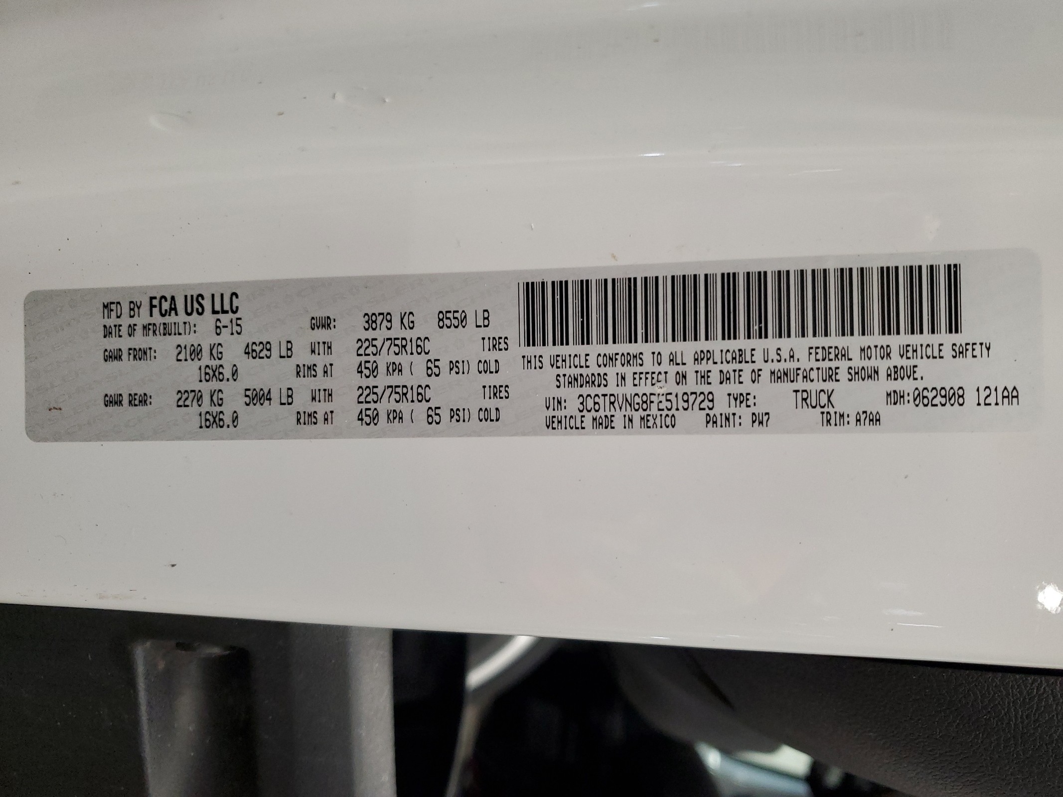 3C6TRVNG8FE519729 2015 Ram Promaster 1500 1500 Standard