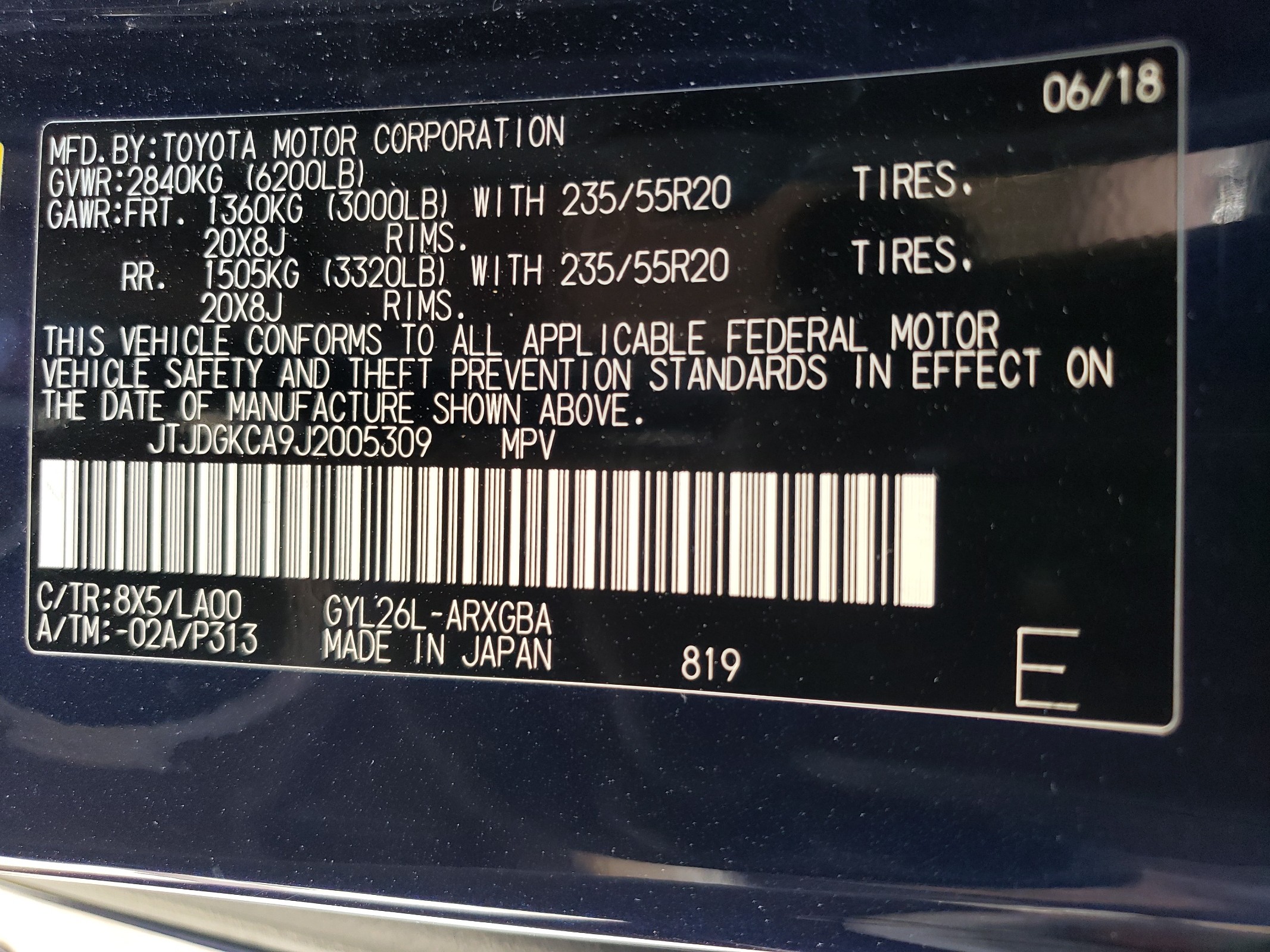 JTJDGKCA9J2005309 2018 Lexus Rx 450H L Base