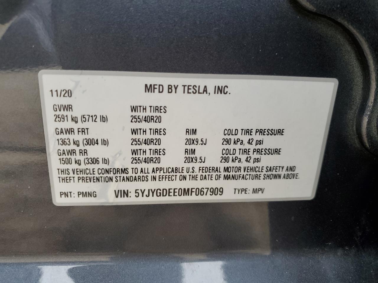 5YJYGDEE0MF067909 2021 Tesla Model Y