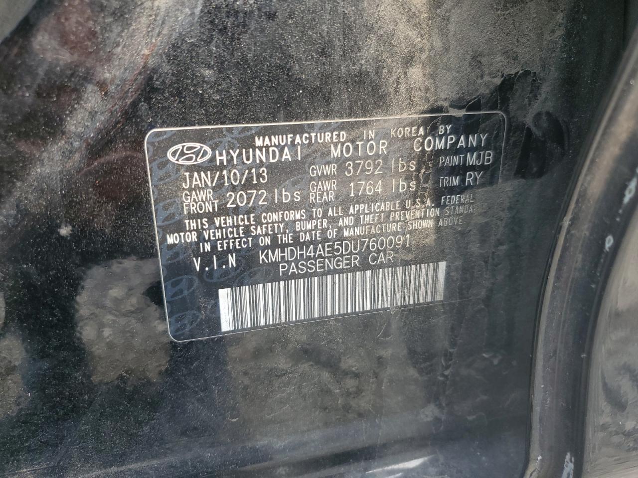 2013 Hyundai Elantra Gls VIN: KMHDH4AE5DU760091 Lot: 64929464