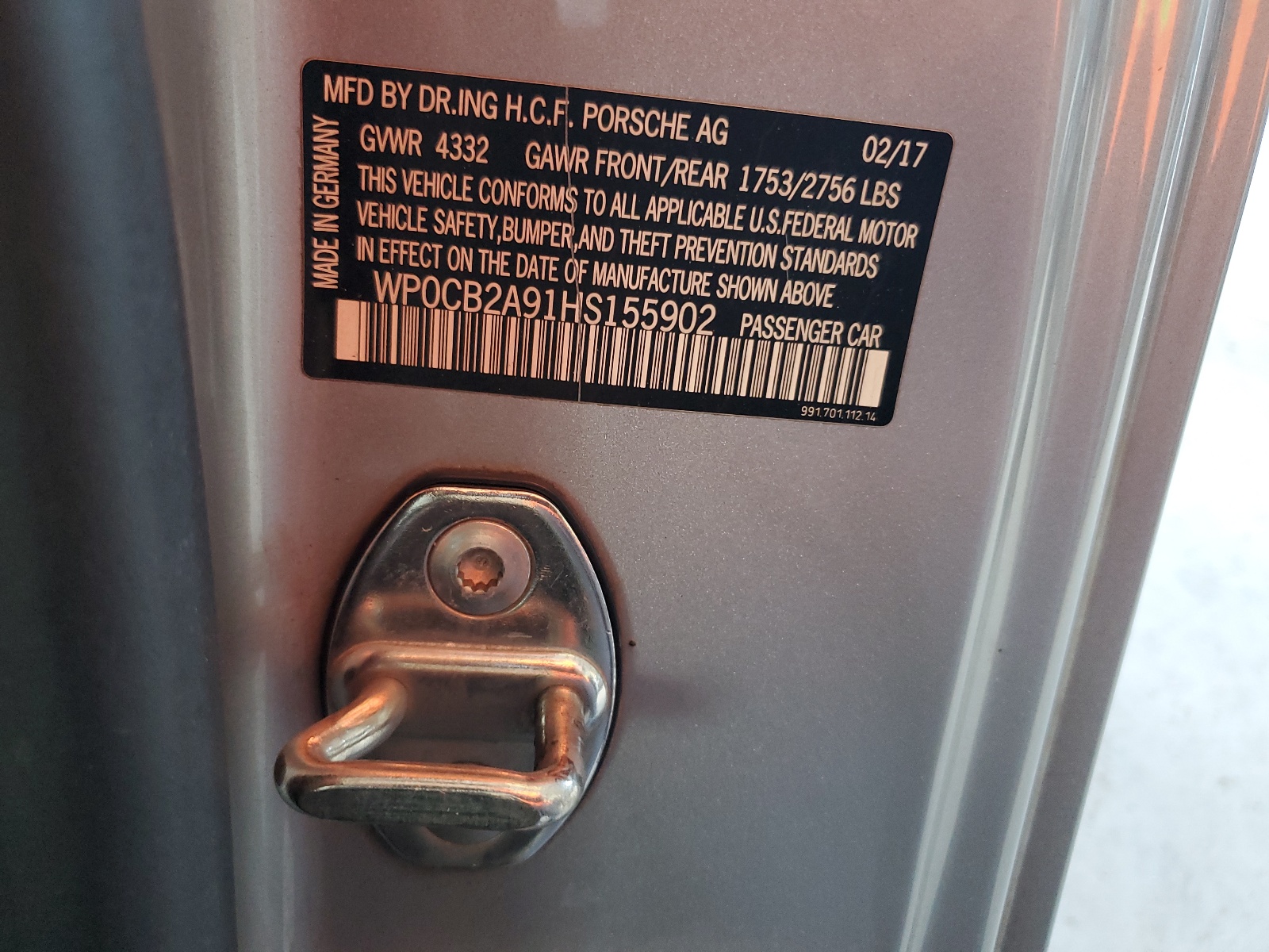 WP0CB2A91HS155902 2017 Porsche 911 Carrera S