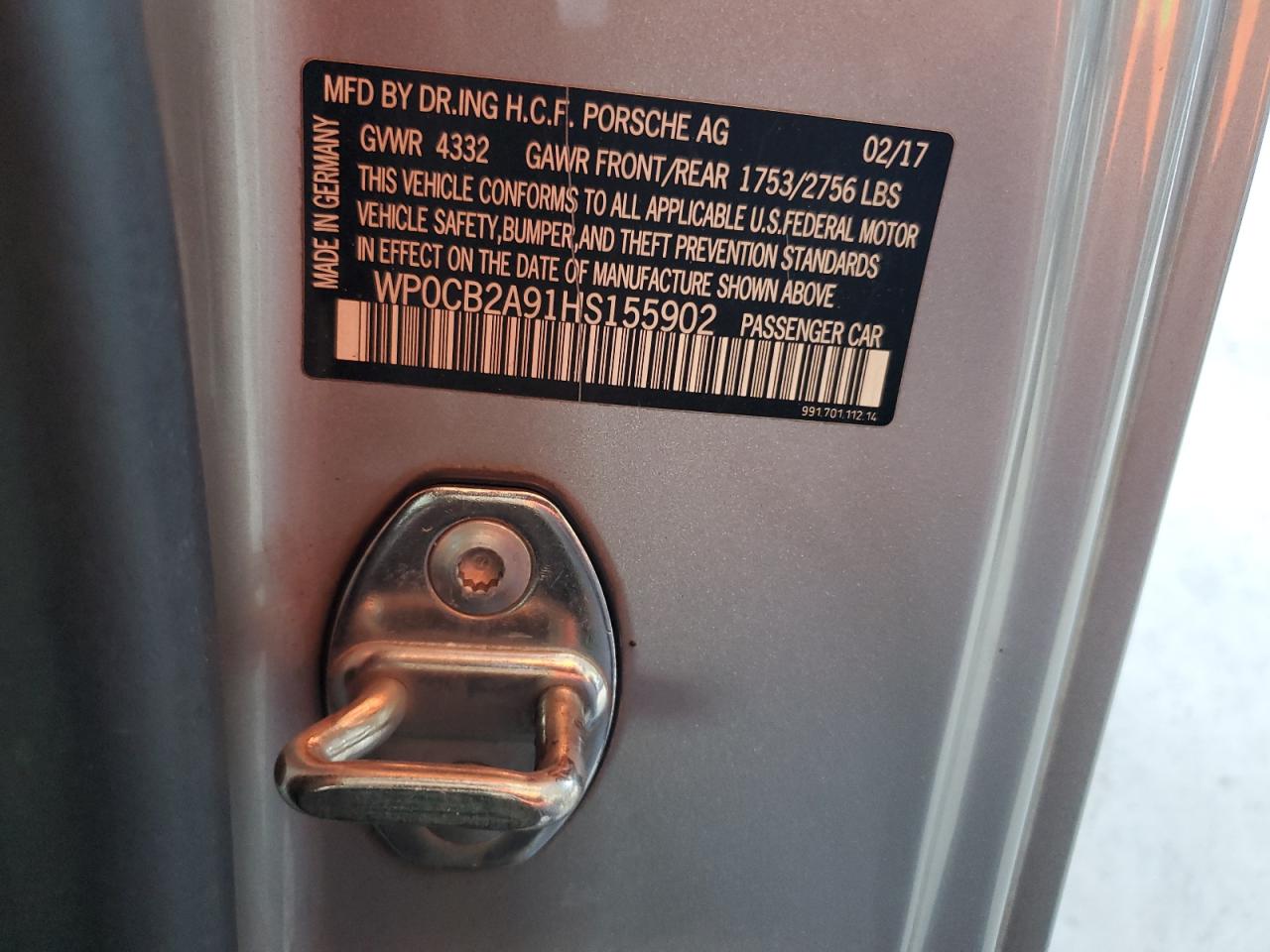 2017 Porsche 911 Carrera S VIN: WP0CB2A91HS155902 Lot: 66079094