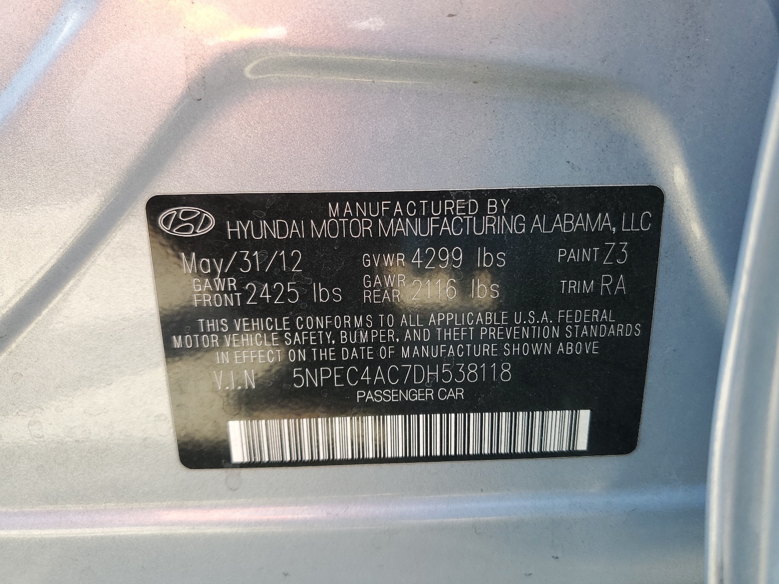 5NPEC4AC7DH538118 2013 Hyundai Sonata Se