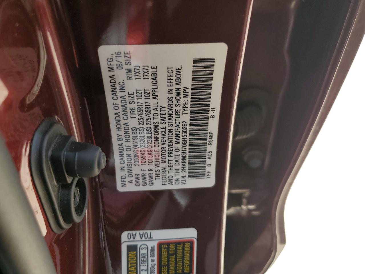 2HKRM3H70GH550262 2016 Honda Cr-V Exl