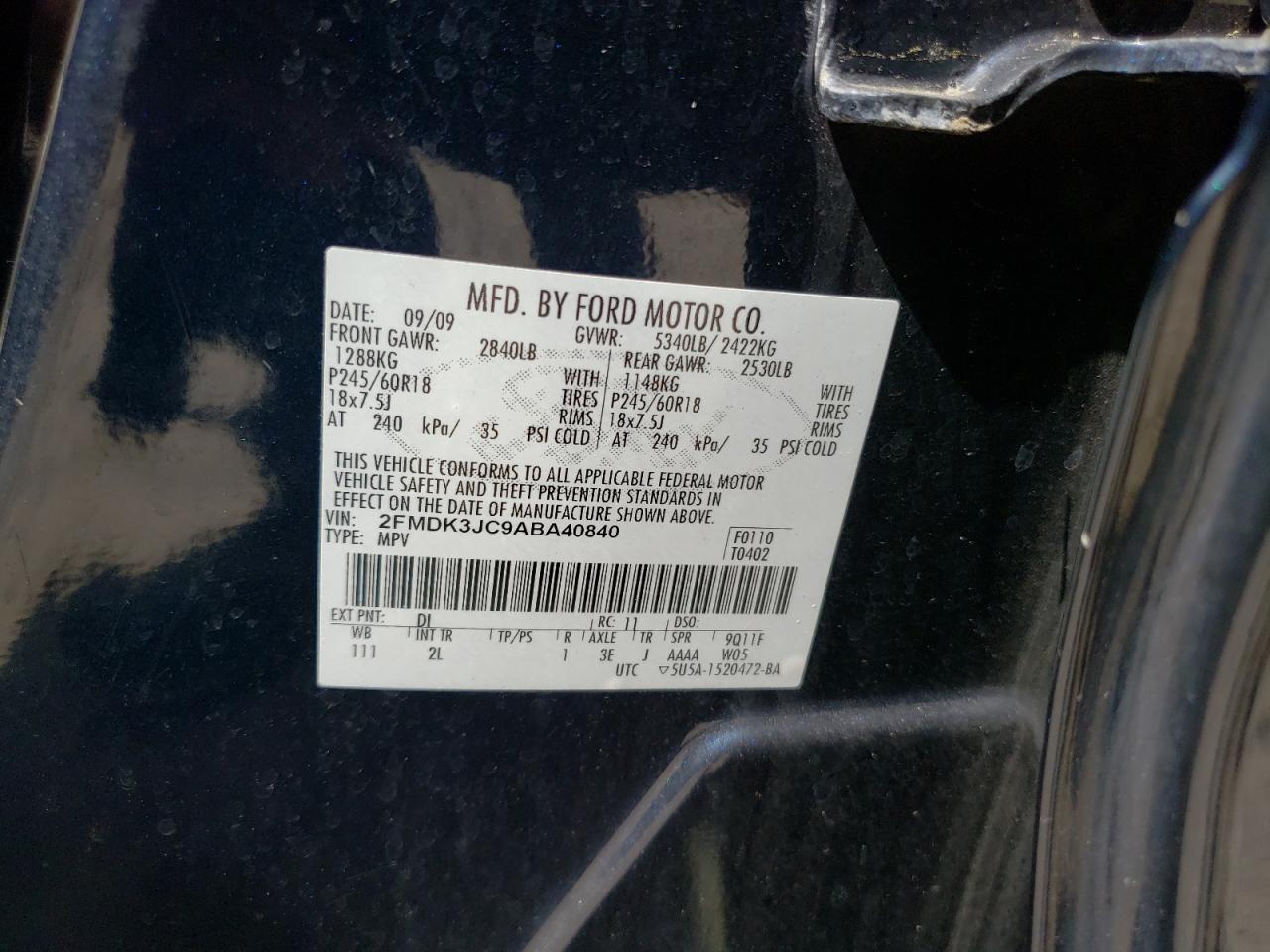 2FMDK3JC9ABA40840 2010 Ford Edge Sel