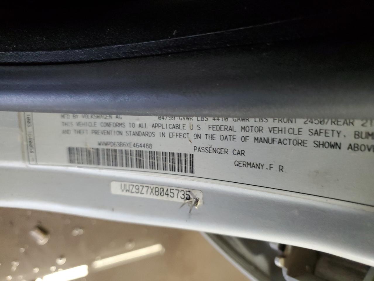 1999 Volkswagen Passat Glx VIN: WVWPD63B6XE464488 Lot: 65709274